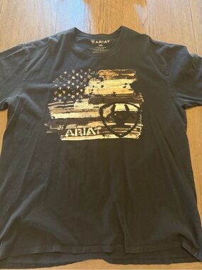 Ariat Black Short-Sleeve Tee with Distressed Gold Flag Graphic America patriotic